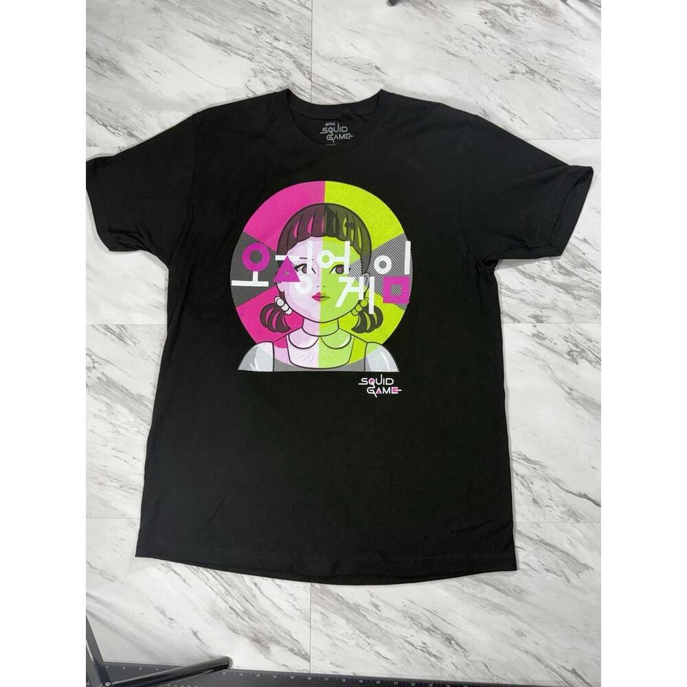 Squid Game Doll Neon Graphic T-Shirt Men’s Large Netflix Black L #8